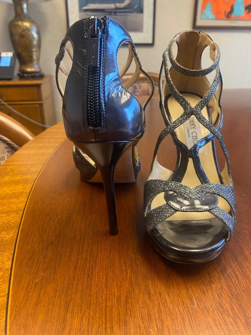 Jimmy Choo Black Strappy Platform Heels - Size 38